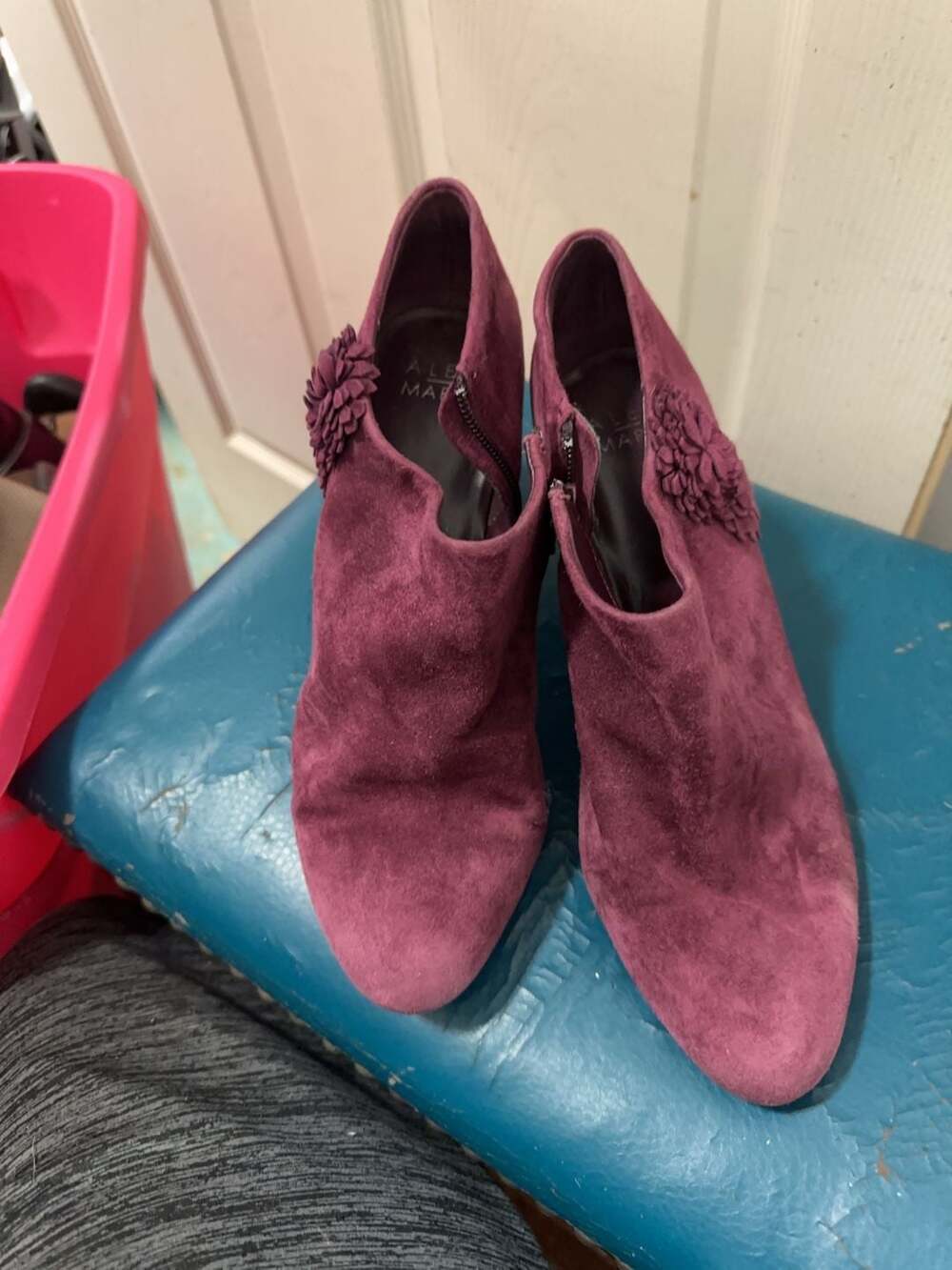 Alex Marie Women's Purple Suede Floral Detail Ankle Boots Size 9.5M